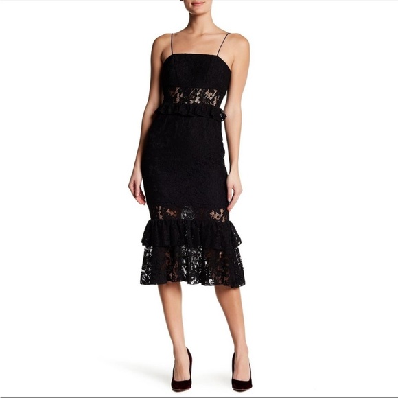 JAYGODFREY Dresses & Skirts - Jaygodfrey Black Lace Tiered Ruffle Dress Sz 6